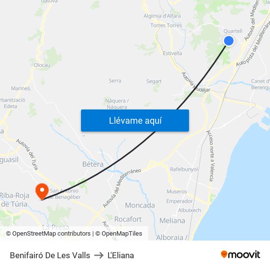 Benifairó De Les Valls to L'Eliana map