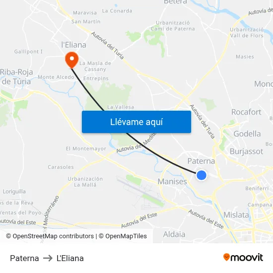 Paterna to L'Eliana map