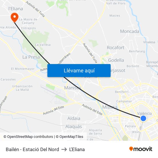 Estació Del Nord - Bailén to L'Eliana map