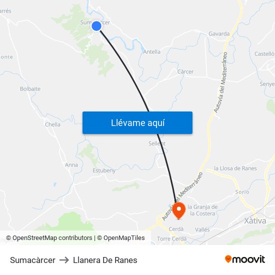 Sumacàrcer to Llanera De Ranes map