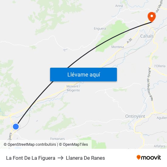 La Font De La Figuera to Llanera De Ranes map