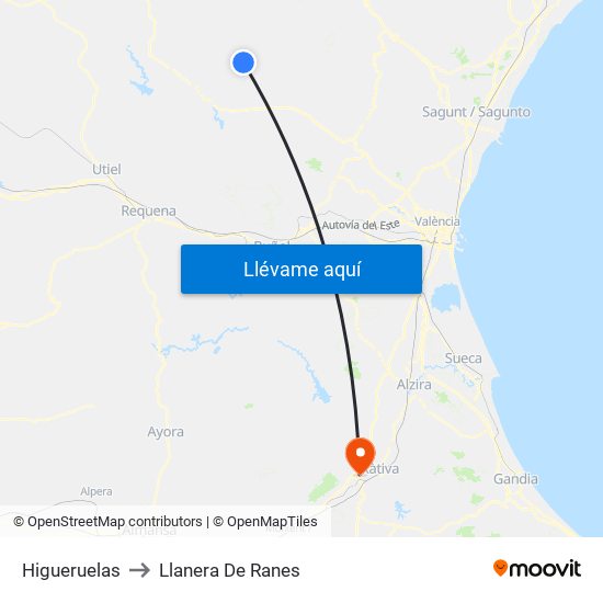 Higueruelas to Llanera De Ranes map