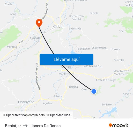 Beniatjar to Llanera De Ranes map
