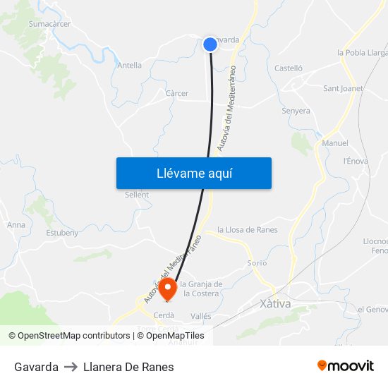 Gavarda to Llanera De Ranes map