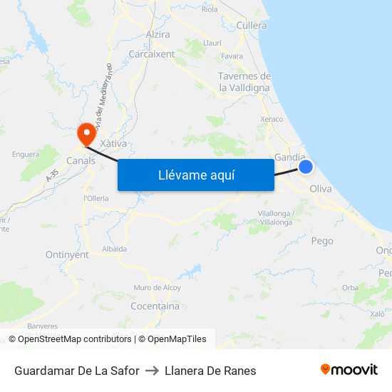 Guardamar De La Safor to Llanera De Ranes map