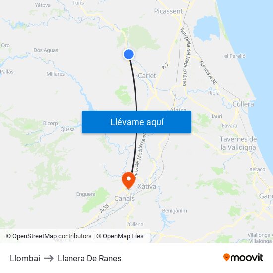 Llombai to Llanera De Ranes map