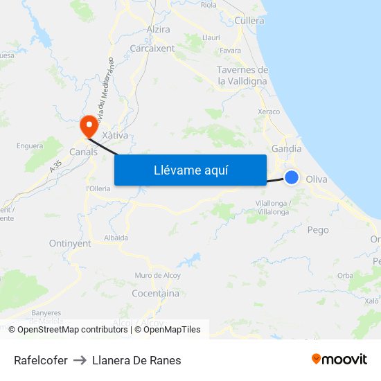 Rafelcofer to Llanera De Ranes map