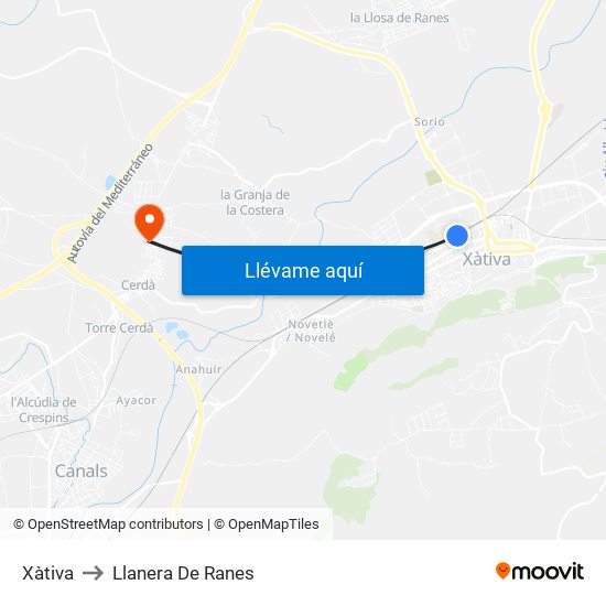 Xàtiva to Llanera De Ranes map