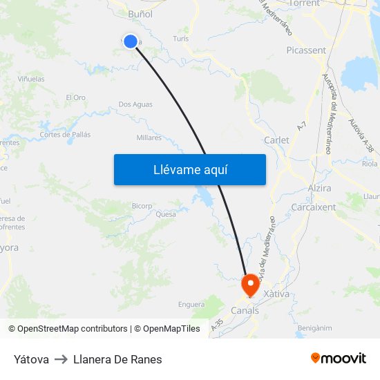 Yátova to Llanera De Ranes map