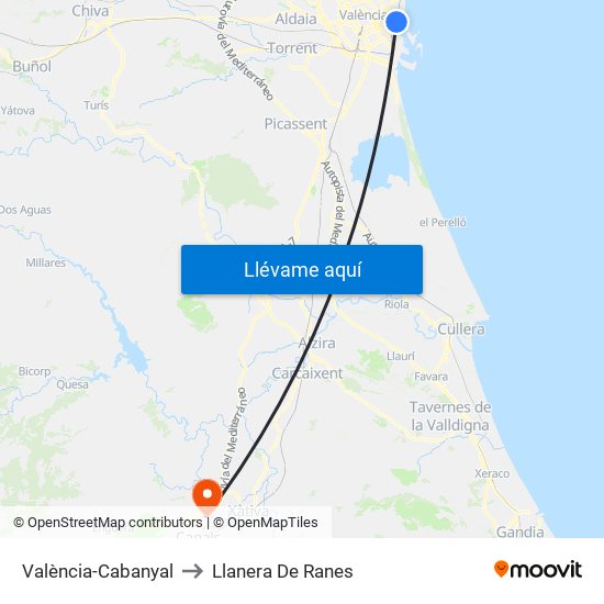 València-Cabanyal to Llanera De Ranes map