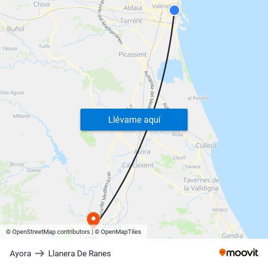 Ayora to Llanera De Ranes map