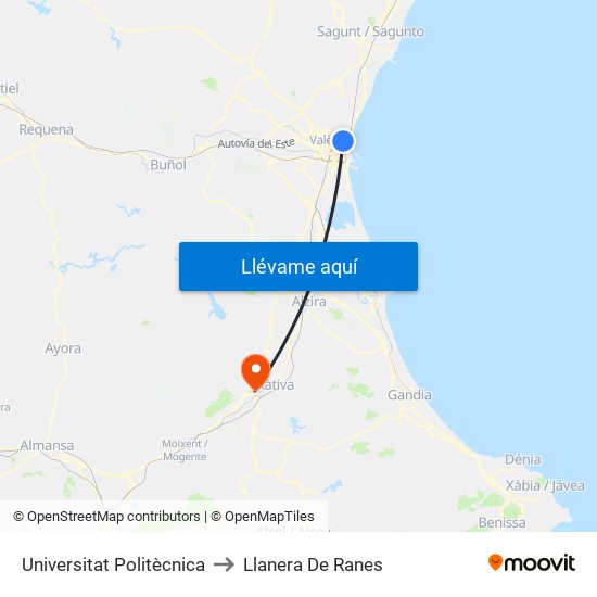 Universitat Politècnica to Llanera De Ranes map