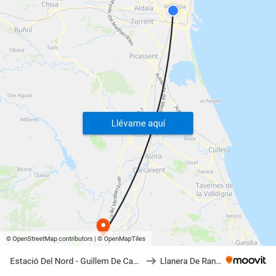 Estació Del Nord - Guillem De Castro to Llanera De Ranes map
