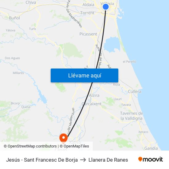 Jesús - Sant Francesc De Borja to Llanera De Ranes map