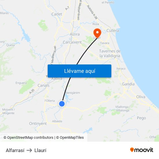 Alfarrasí to Llaurí map