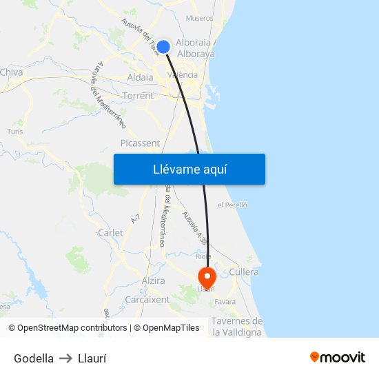 Godella to Llaurí map