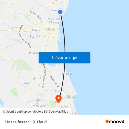 Massalfassar to Llaurí map