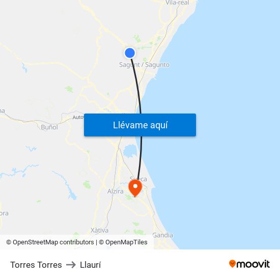 Torres Torres to Llaurí map