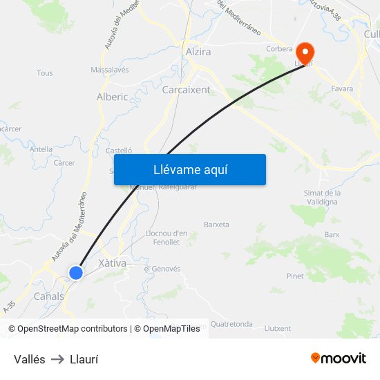 Vallés to Llaurí map
