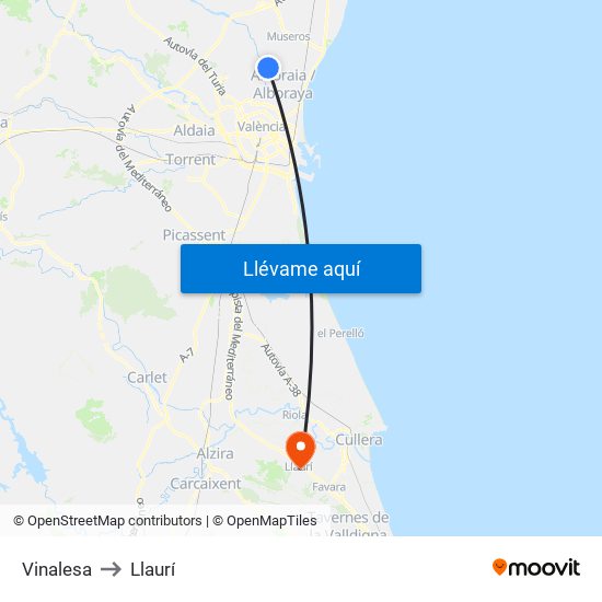 Vinalesa to Llaurí map