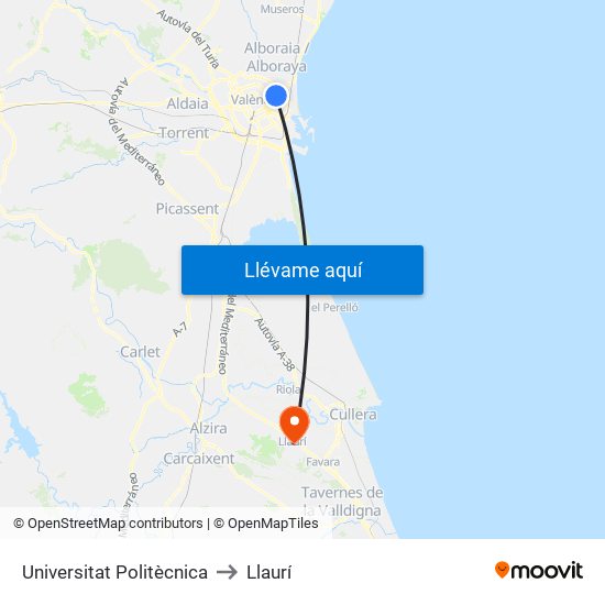 Universitat Politècnica to Llaurí map
