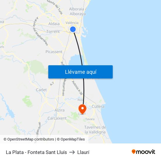 La Plata - Fonteta Sant Lluís to Llaurí map