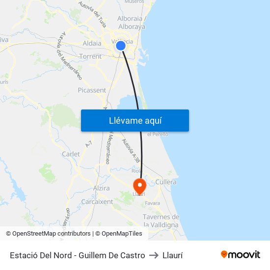 Estació Del Nord - Guillem De Castro to Llaurí map