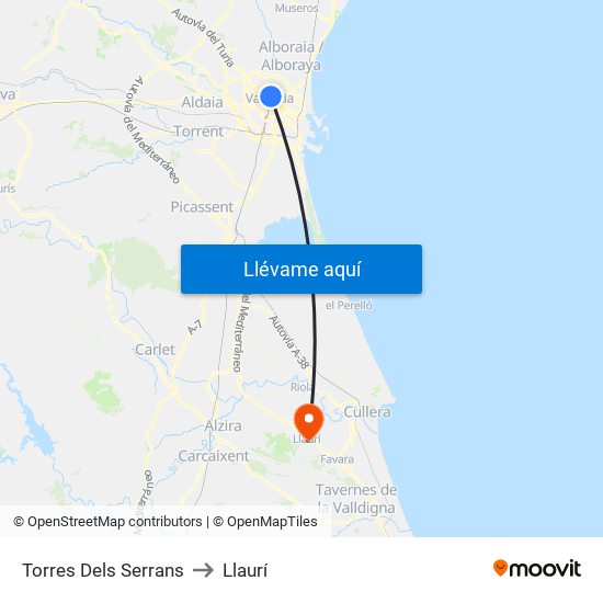 Torres Dels Serrans to Llaurí map