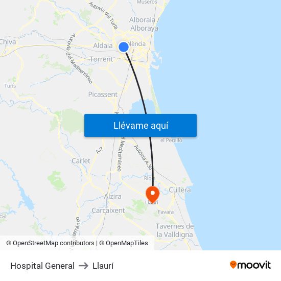 Hospital General to Llaurí map