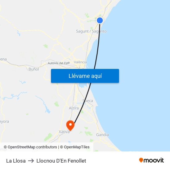 La Llosa to Llocnou D'En Fenollet map