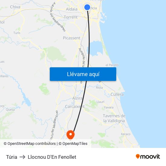 Túria to Llocnou D'En Fenollet map