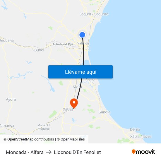 Moncada - Alfara to Llocnou D'En Fenollet map