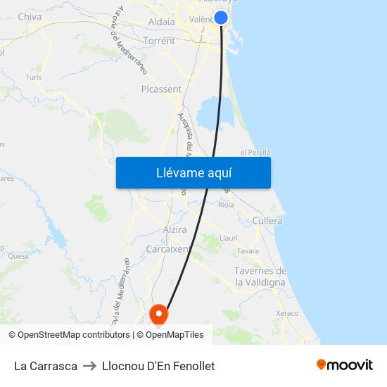 La Carrasca to Llocnou D'En Fenollet map