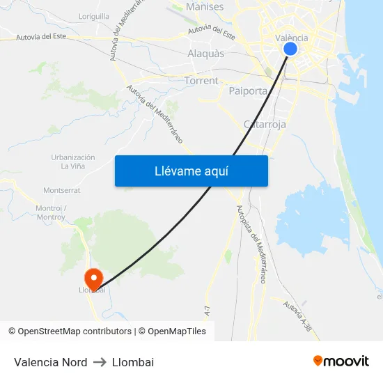 Valencia Nord to Llombai map