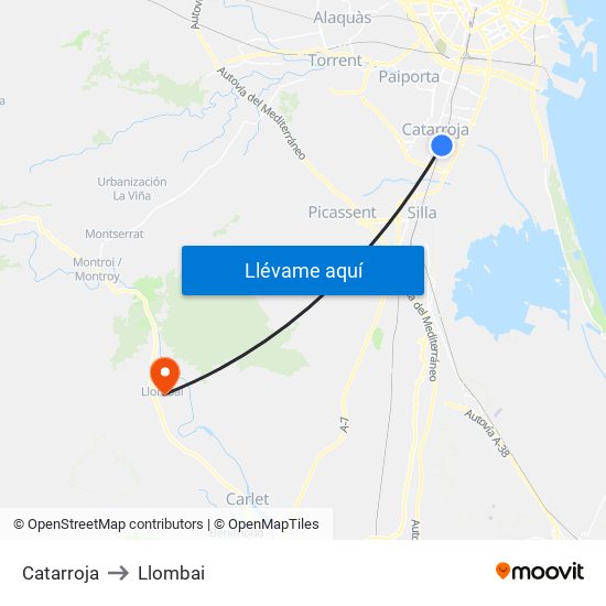 Catarroja to Llombai map