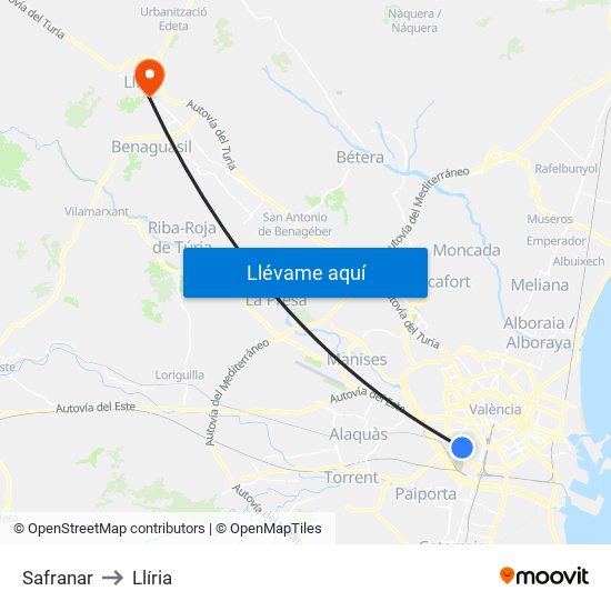 Safranar to Llíria map