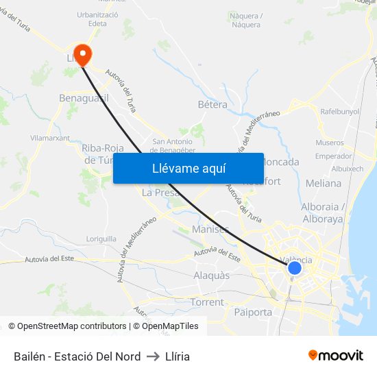 Estació Del Nord - Bailén to Llíria map