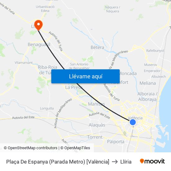 Plaça De Espanya (Parada Metro) [València] to Llíria map