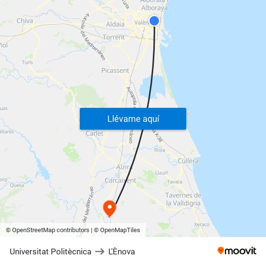 Universitat Politècnica to L'Ènova map