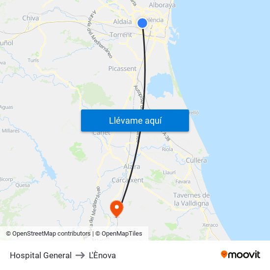 Hospital General to L'Ènova map