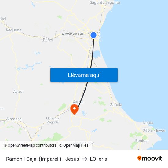 Ramón I Cajal (Imparell) - Jesús to L'Olleria map