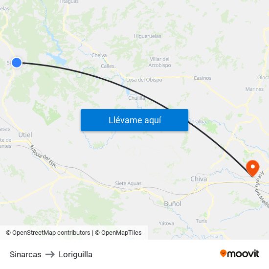 Sinarcas to Loriguilla map