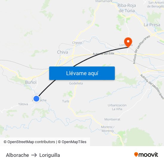 Alborache to Loriguilla map