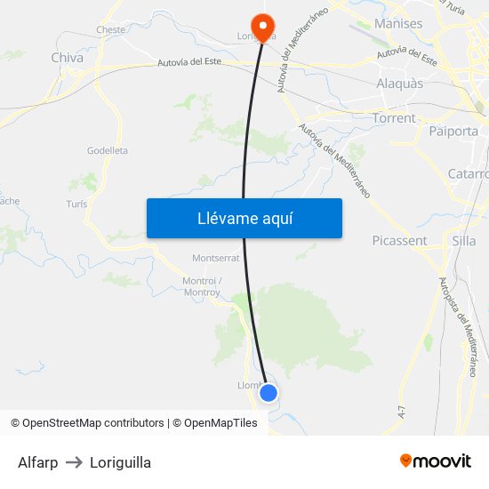 Alfarp to Loriguilla map