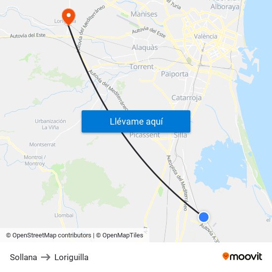 Sollana to Loriguilla map