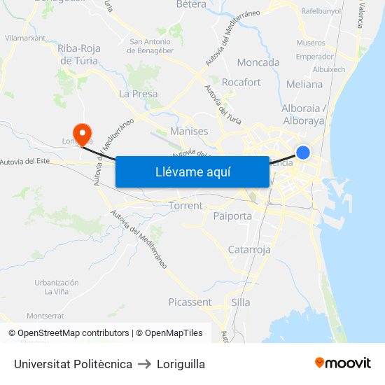 Universitat Politècnica to Loriguilla map