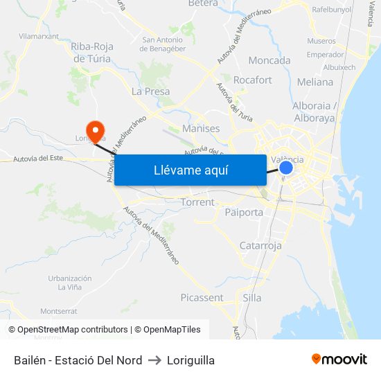 Estació Del Nord - Bailén to Loriguilla map