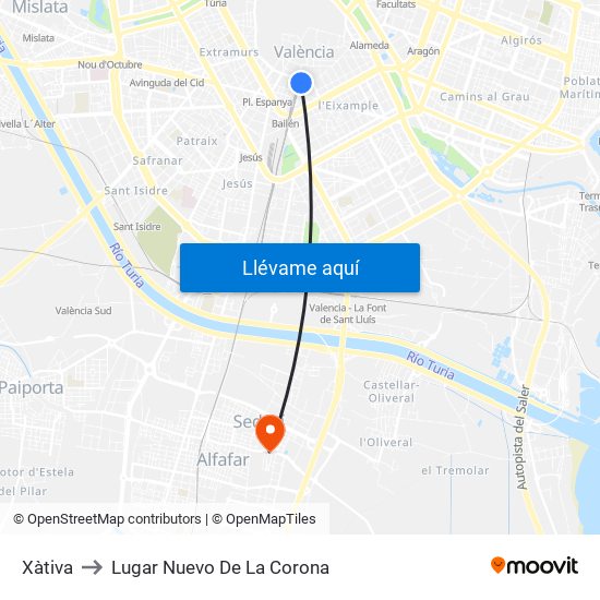 Xàtiva to Lugar Nuevo De La Corona map