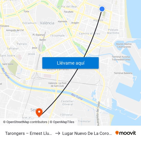 Tarongers – Ernest Lluch to Lugar Nuevo De La Corona map