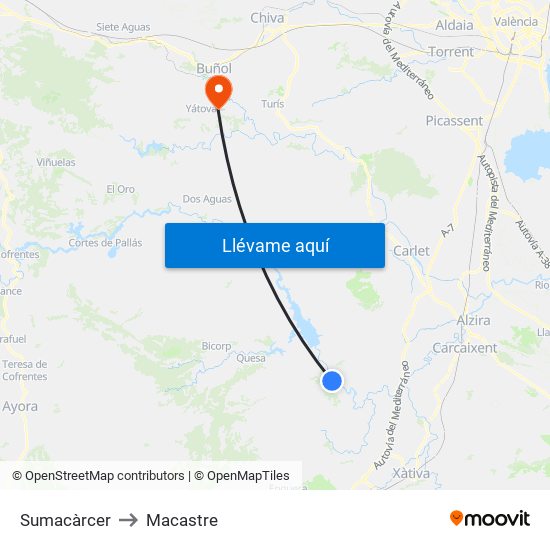 Sumacàrcer to Macastre map